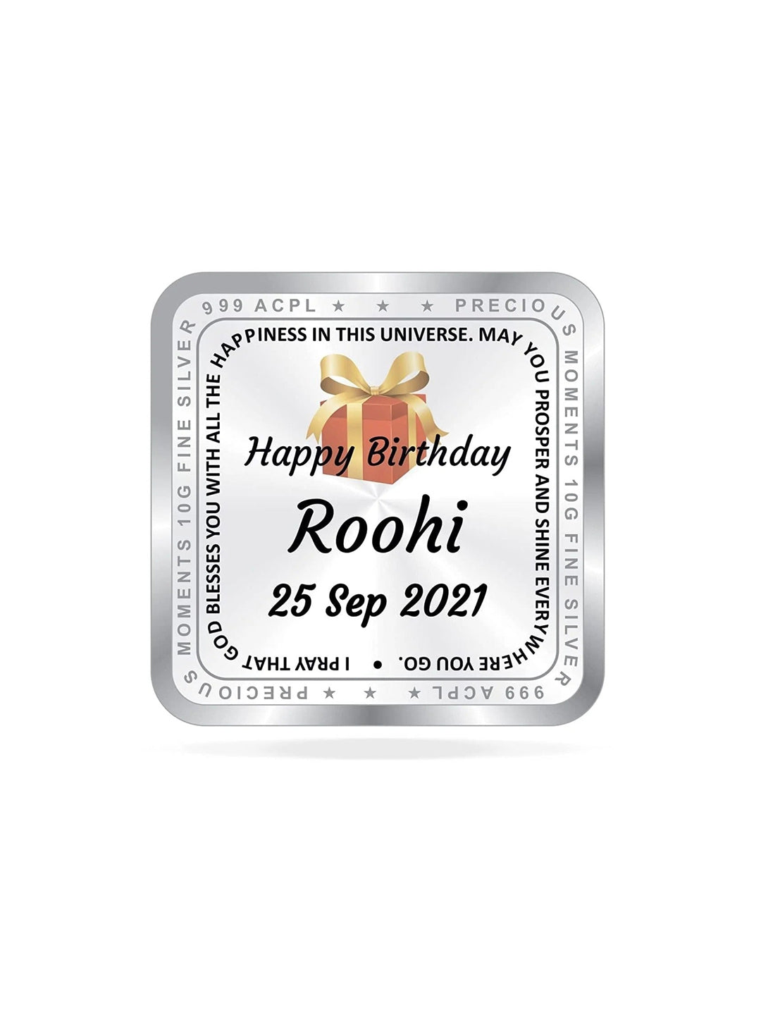 BIS Hallmarked Personalised Happy Birthday Silver Square Coin 999 Purity