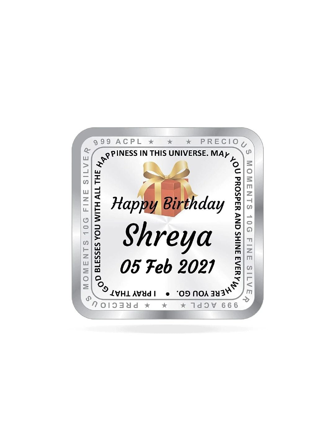 BIS Hallmarked Happy Birthday Personalised Silver Square Coin 999 Pure