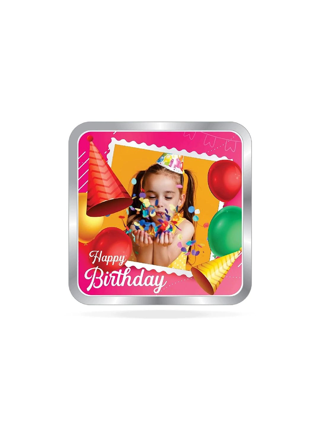 BIS Hallmarked Happy Birthday Personalised Silver Square Coin 999 Pure