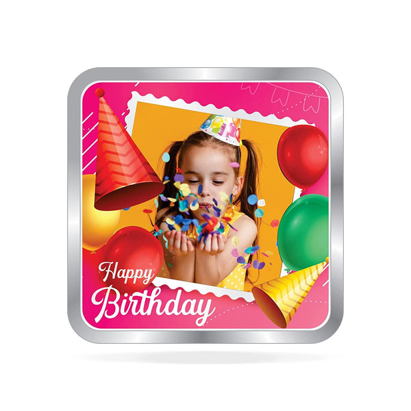 BIS Hallmarked Happy Birthday Personalised Silver Square Coin 999 Pure
