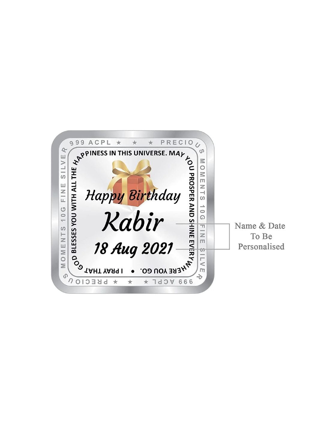 BIS Hallmarked Personalised Happy Birthday Gifting Silver Square Coin (999 Purity)