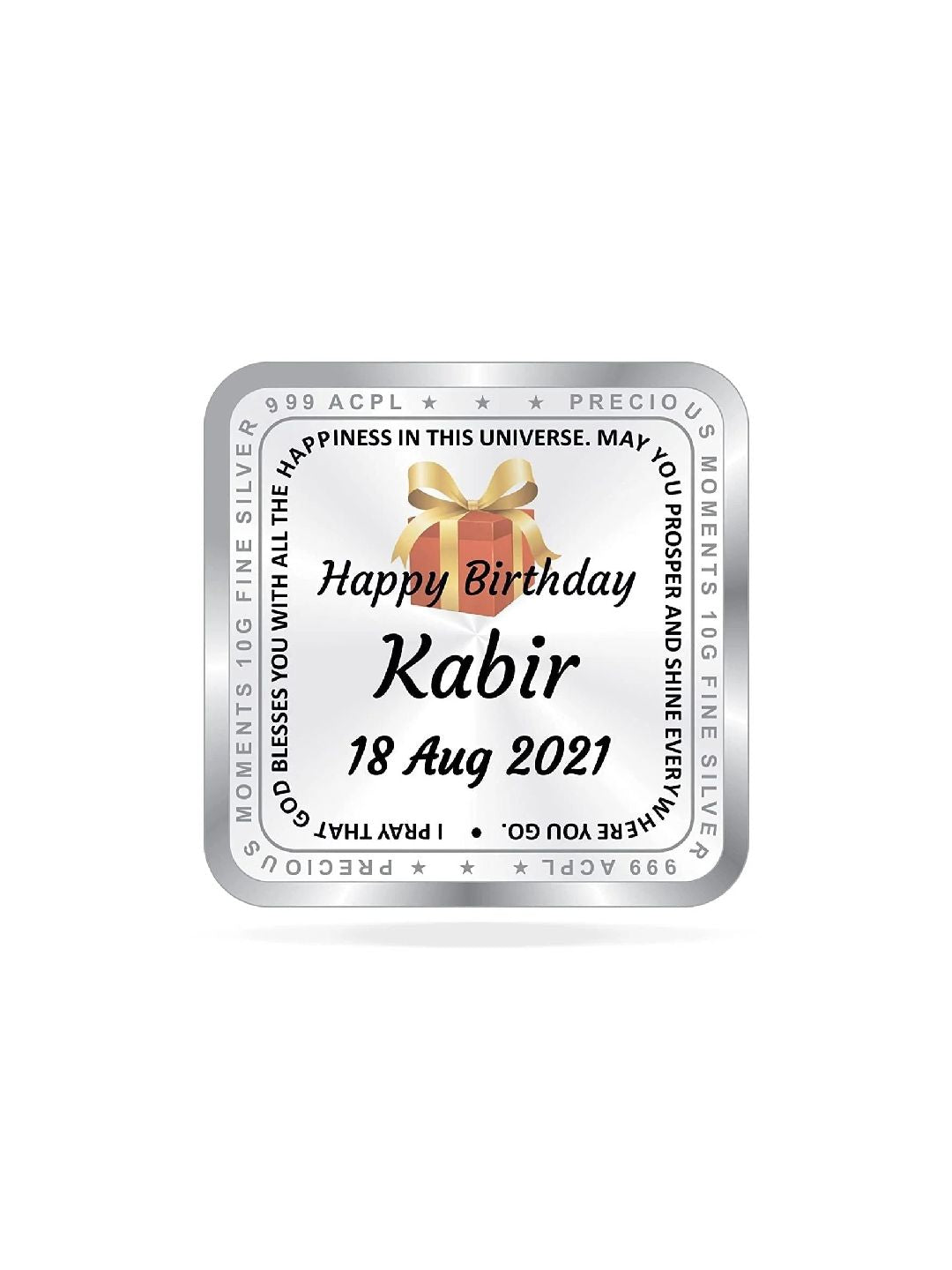 BIS Hallmarked Personalised Happy Birthday Gifting Silver Square Coin (999 Purity)