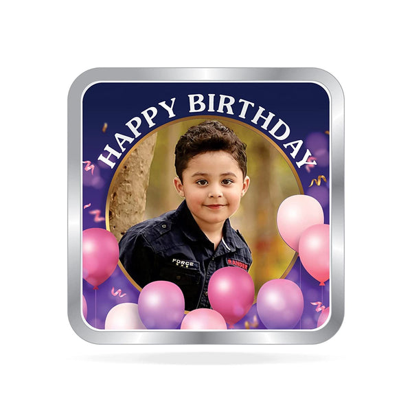 BIS Hallmarked Personalised Happy Birthday Gifting Silver Square Coin (999 Purity)