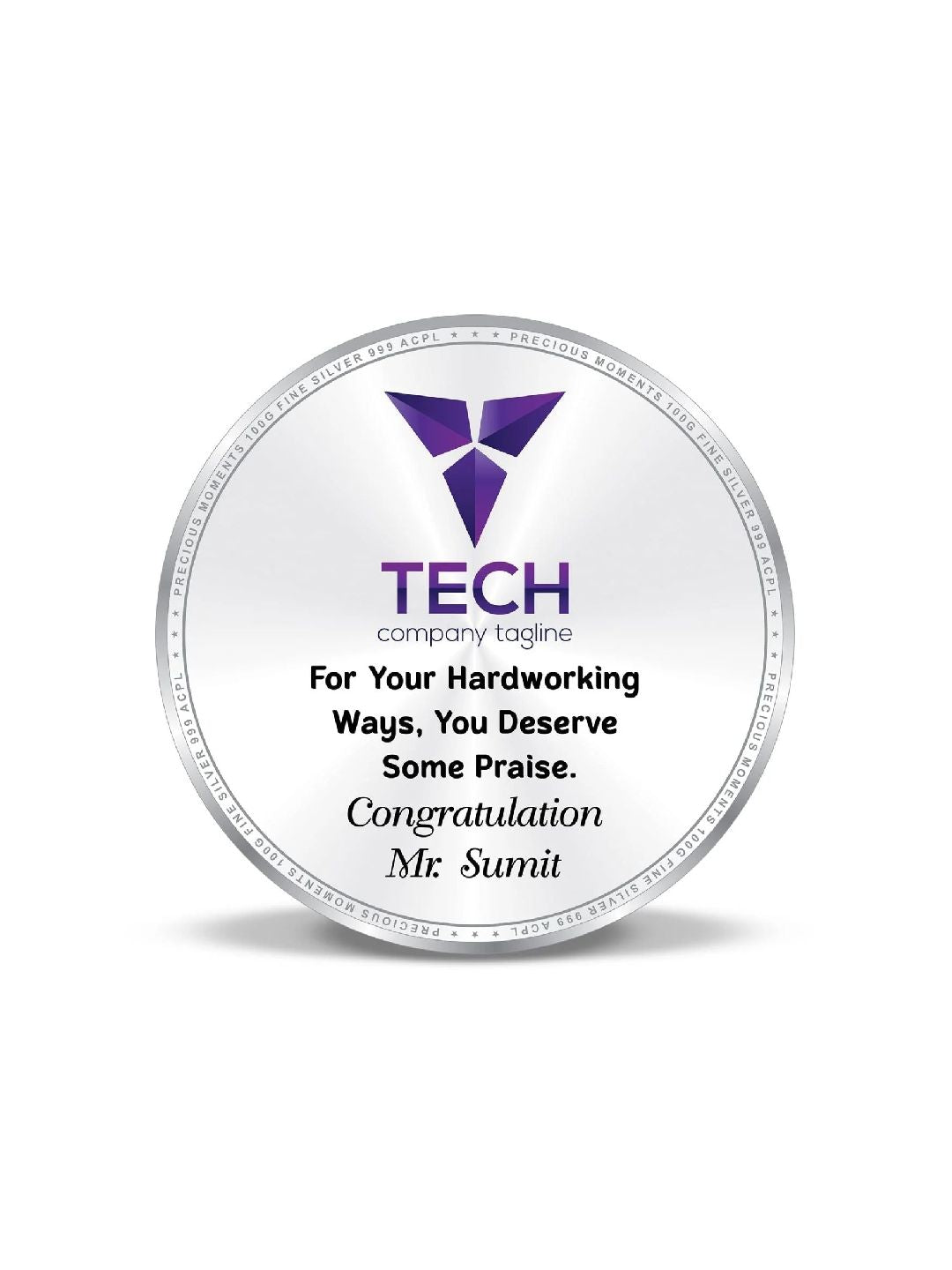 BIS Hallmarked Personalised Silver Coin Employee of the Month, Motivational Gift for Employee 999 Pure