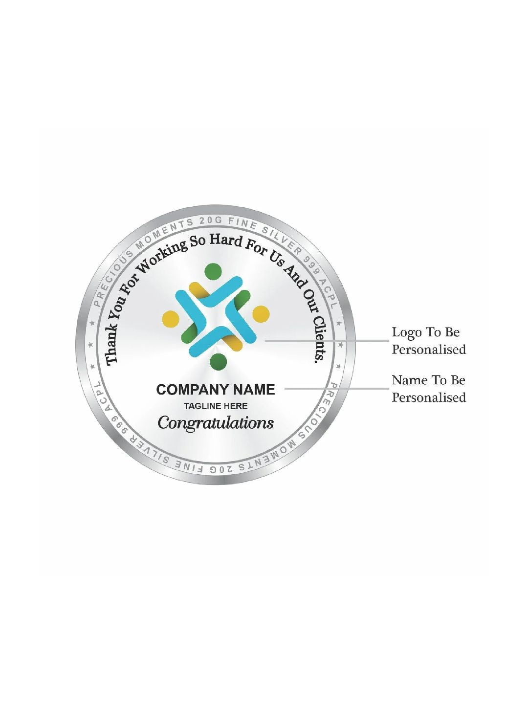 BIS Hallmarked Personalised Silver Coin Employee of the Month, Motivational Gift for Employee 999 Pure