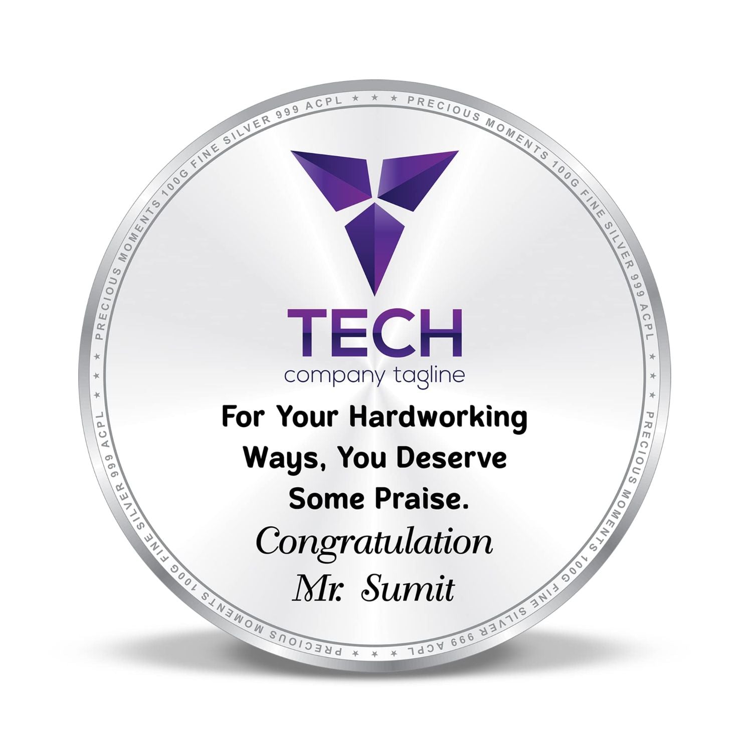 BIS Hallmarked Personalised Silver Coin Employee of the Month, Motivational Gift for Employee 999 Pure