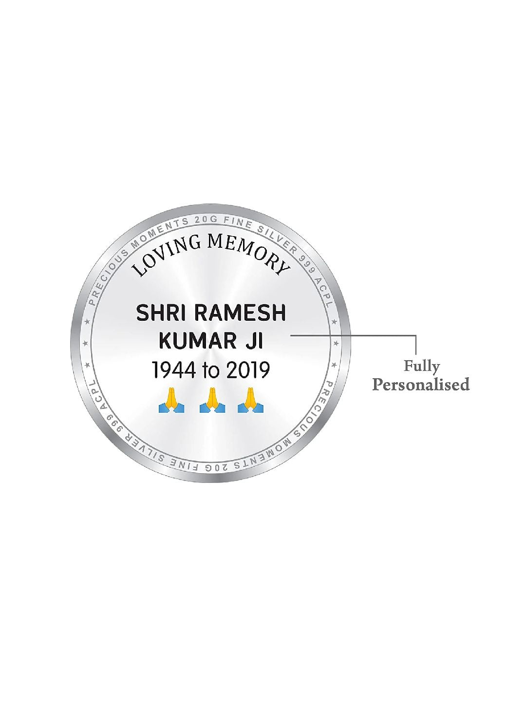 BIS Hallmarked Personalised Silver Coin Death Anniversary Memorial Gift 999 Pure