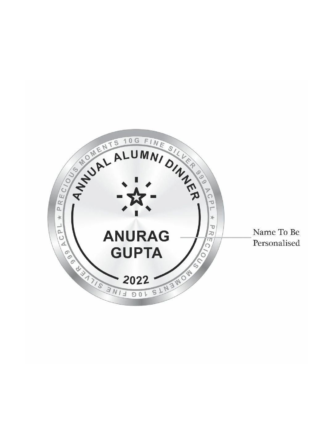 Precious Moments BIS Hallmarked Personalised 10 Gram Silver Coin For Alumni Meet Reunion 999 Pure