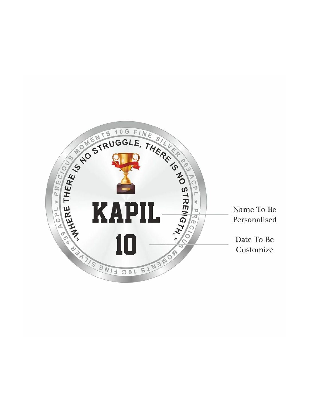 BIS Hallmarked Personalised Sports Silver Coin Best Gifting for Winner Player 999 Pure