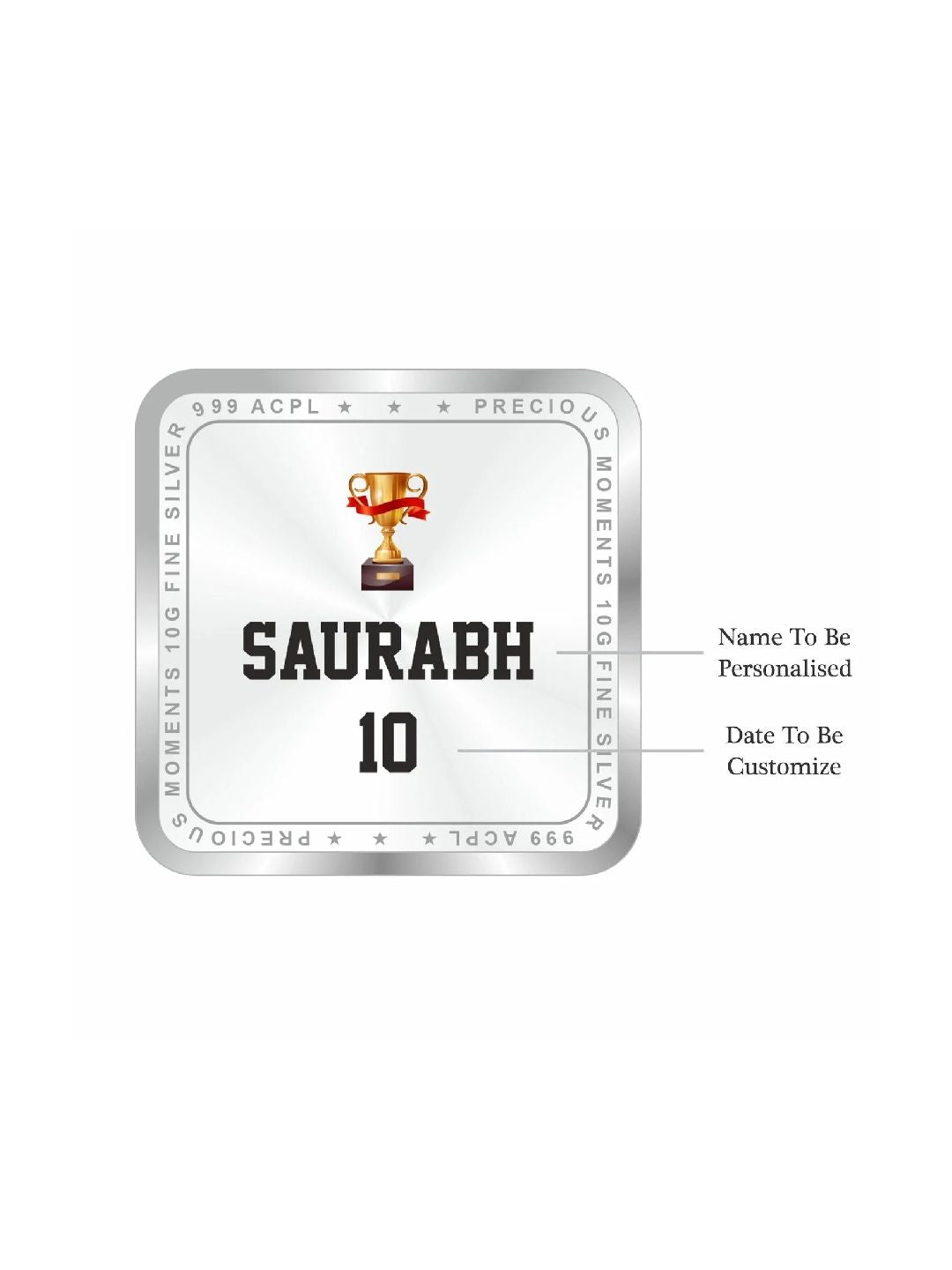 BIS Hallmarked Personalised Silver Coin Sports square Best Gifting for Winner Player 999 Pure