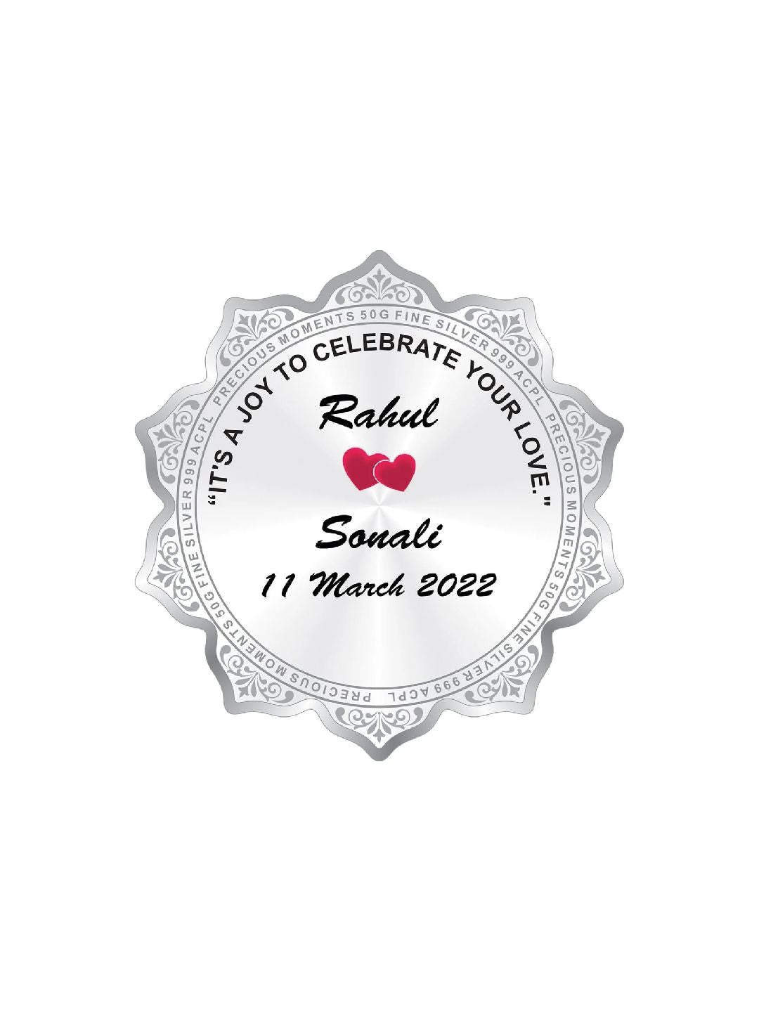 BIS Hallmarked Personalised Silver Coin Wedding Anniversary Gift for Couple Flower Shape 999 Pure