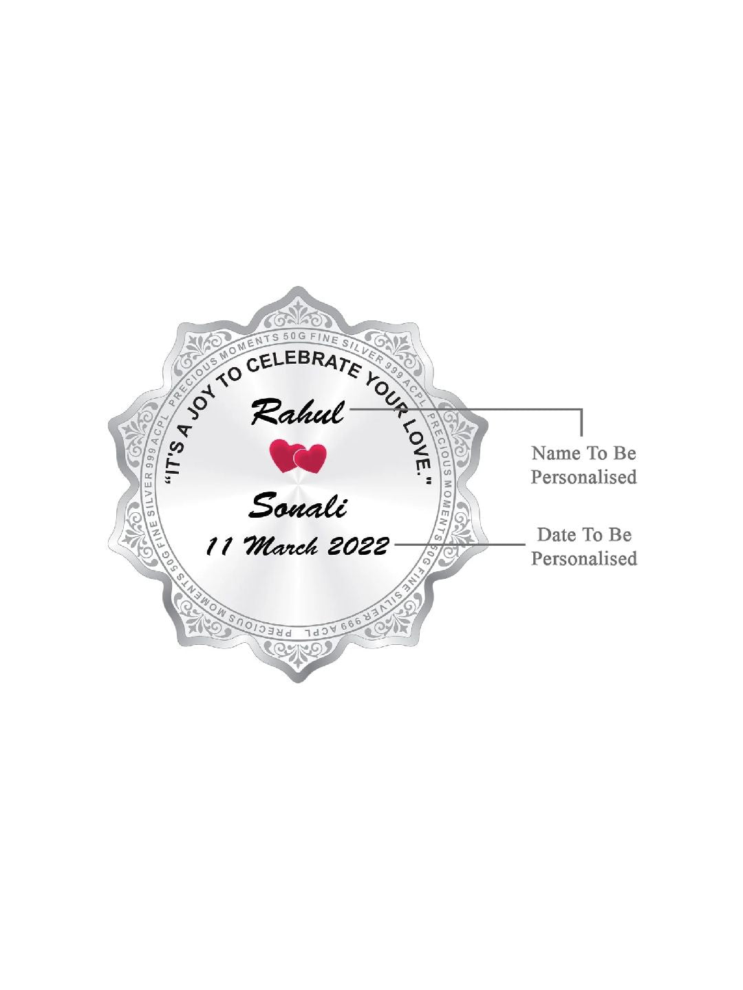 BIS Hallmarked Personalised Silver Coin Wedding Anniversary Gift for Couple Flower Shape 999 Pure