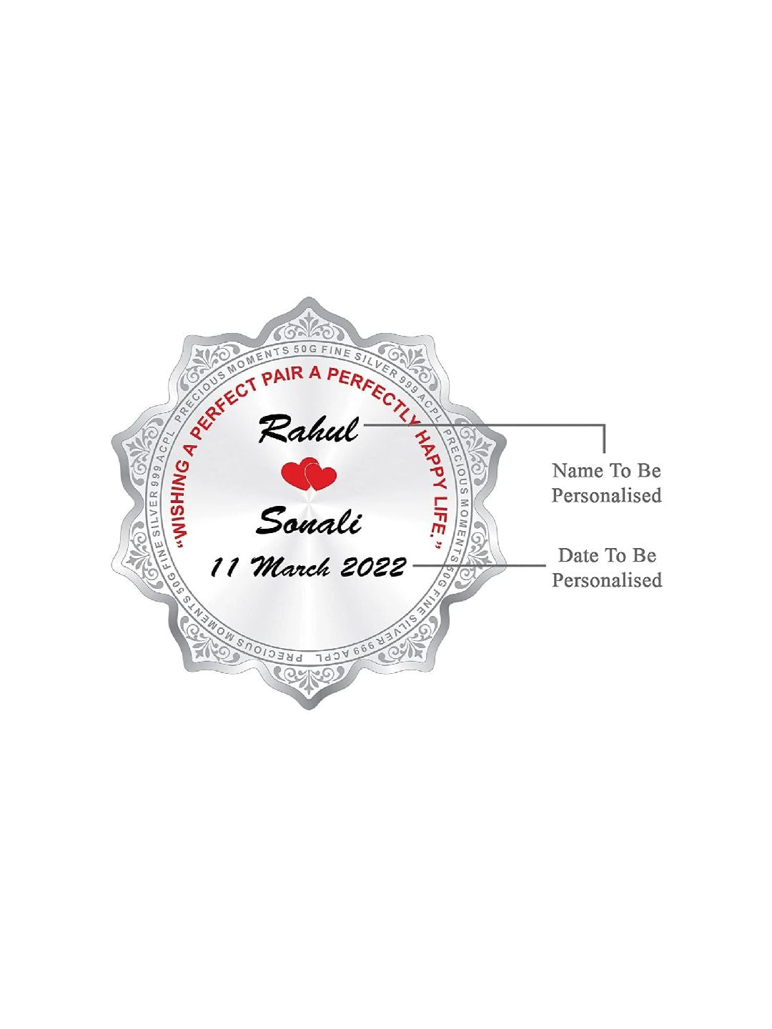BIS Hallmarked Personalised Silver Coin Wedding Anniversary Gift for Couple Flower Shape 999 Pure