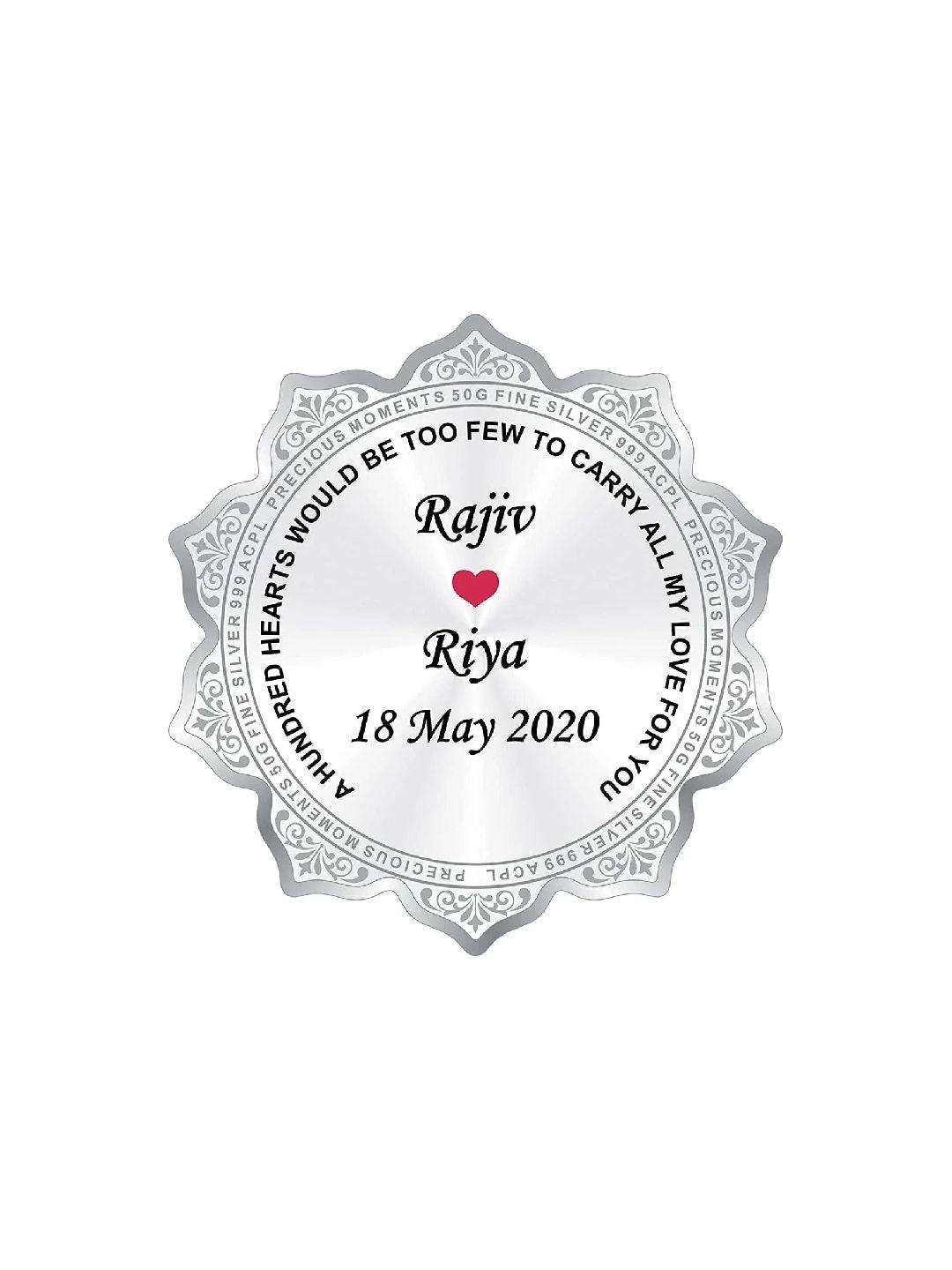 BIS Hallmarked Personalised Silver Coin Wedding Anniversary Gift for Couple Flower Shape 999 Pure