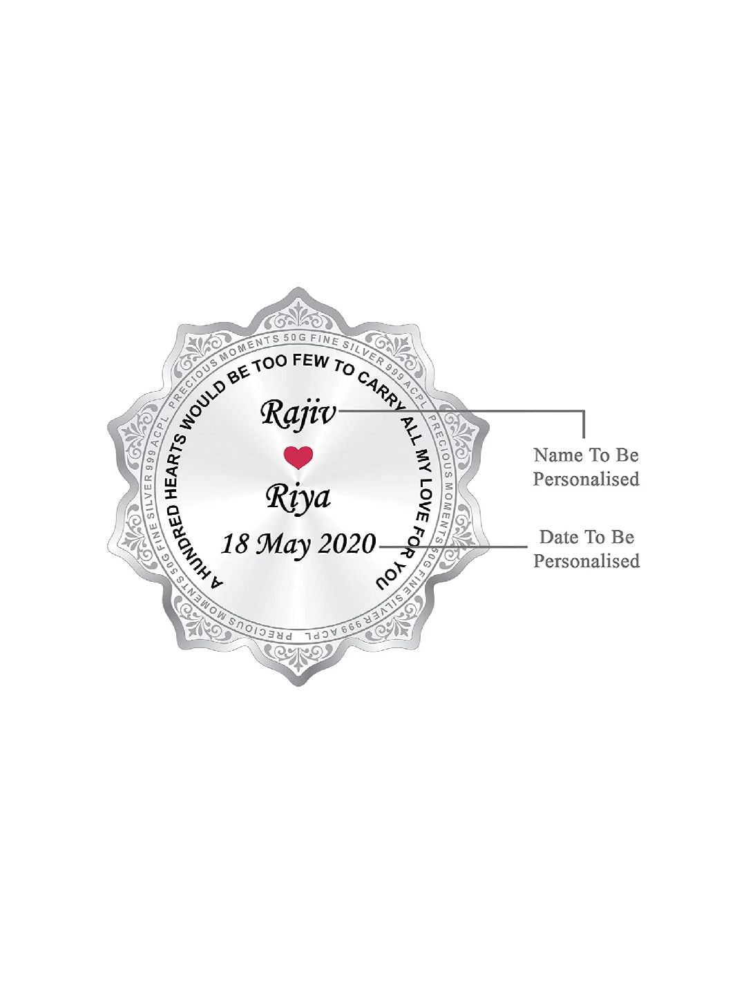 BIS Hallmarked Personalised Silver Coin Wedding Anniversary Gift for Couple Flower Shape 999 Pure