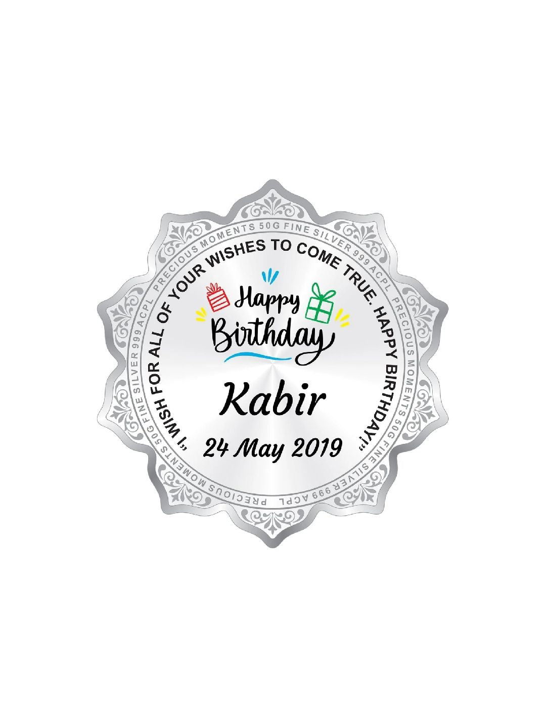 BIS Hallmarked Silver Coin Personalised Birthday Gift Flower Shape 999 Pure