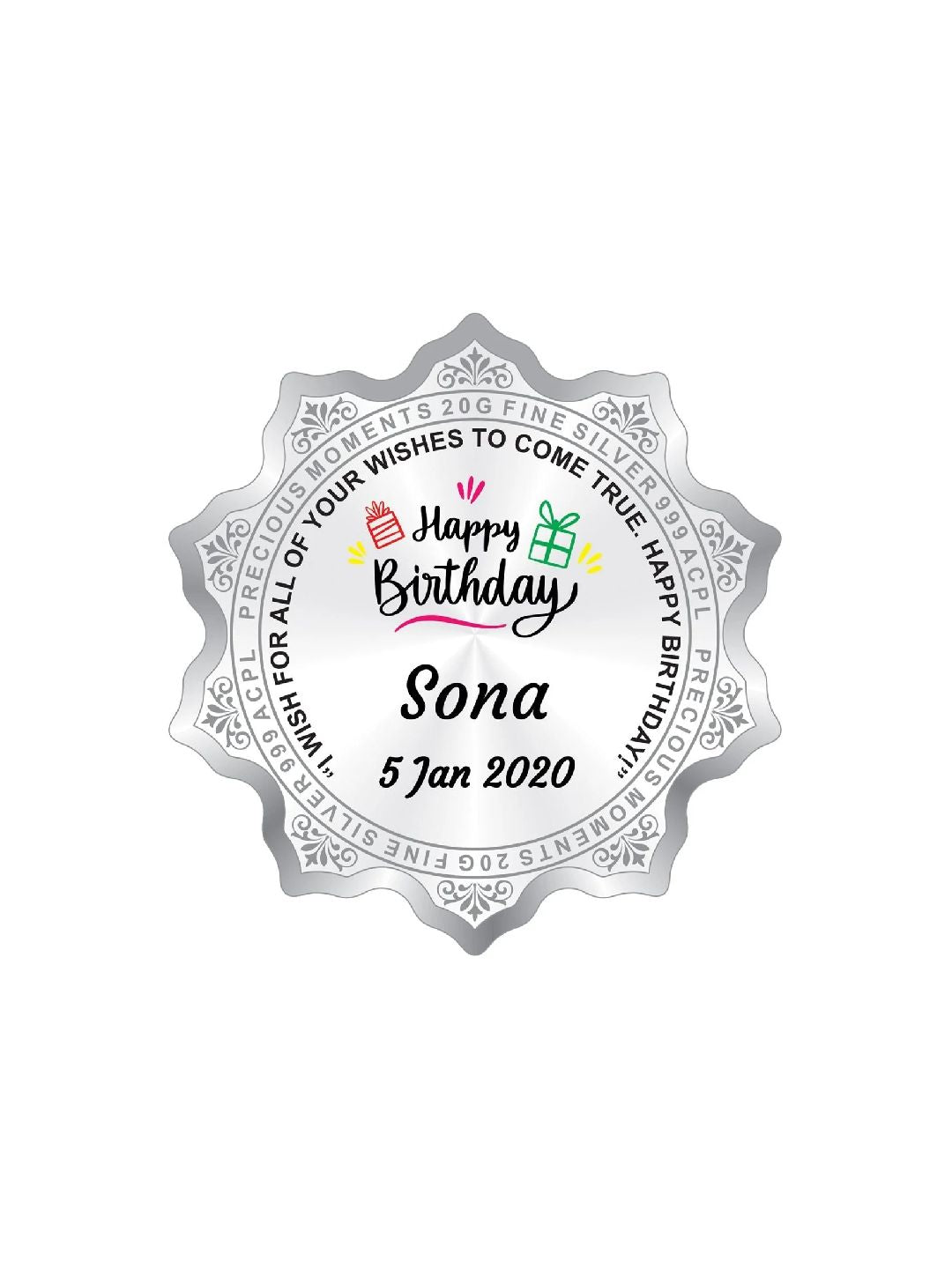 BIS Hallmarked Personalised Silver Coin Birthday Gift Flower Shape 999 Pure