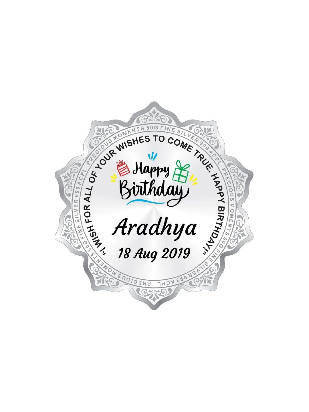 BIS Hallmarked Personalised Silver Coin Birthday Gift Flower Shape 999 Pure