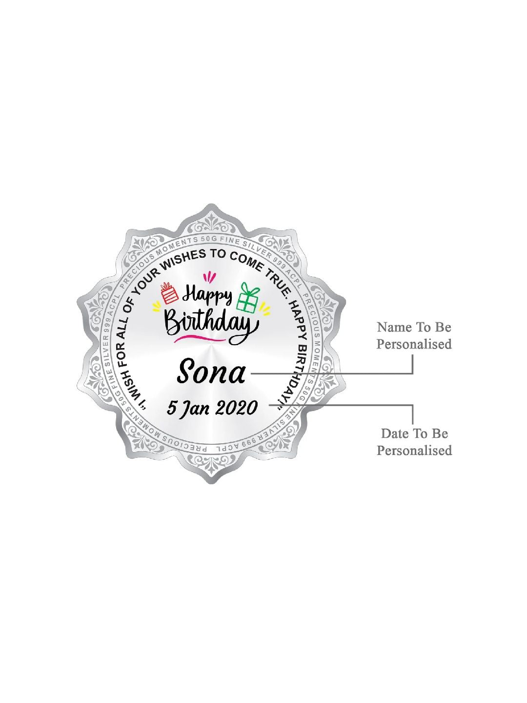 BIS Hallmarked Personalised Silver Coin Birthday Gift Flower Shape 999 Pure