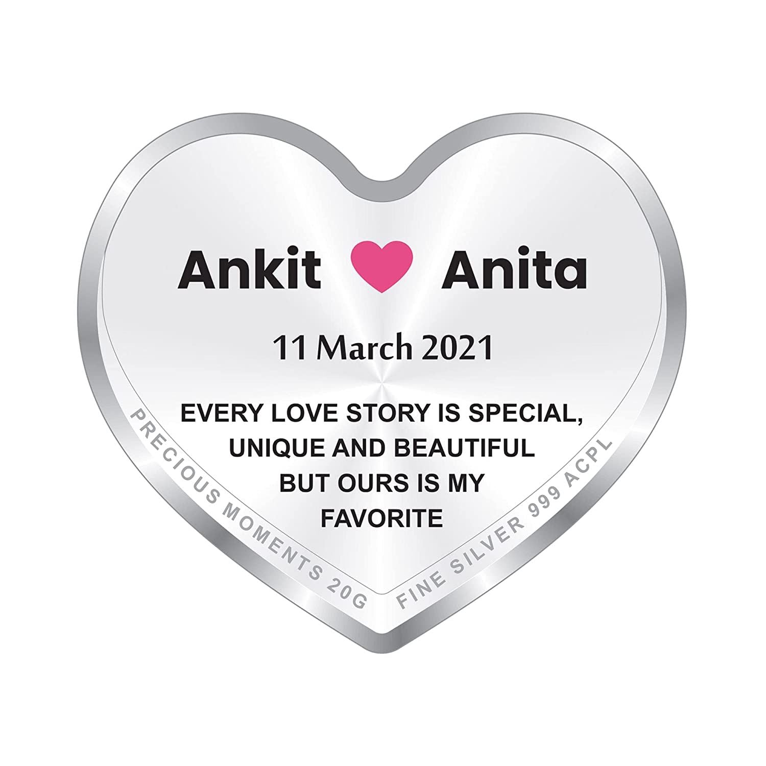 Hallmarked Personalised Newly Married Heart Silver Coin 999 Pure