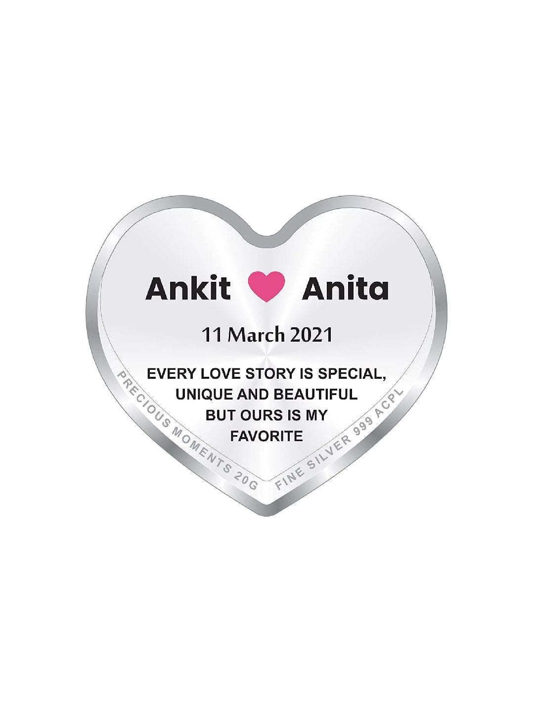 BIS Hallmarked Personalised Newly Married Heart Silver Coin 999 Pure