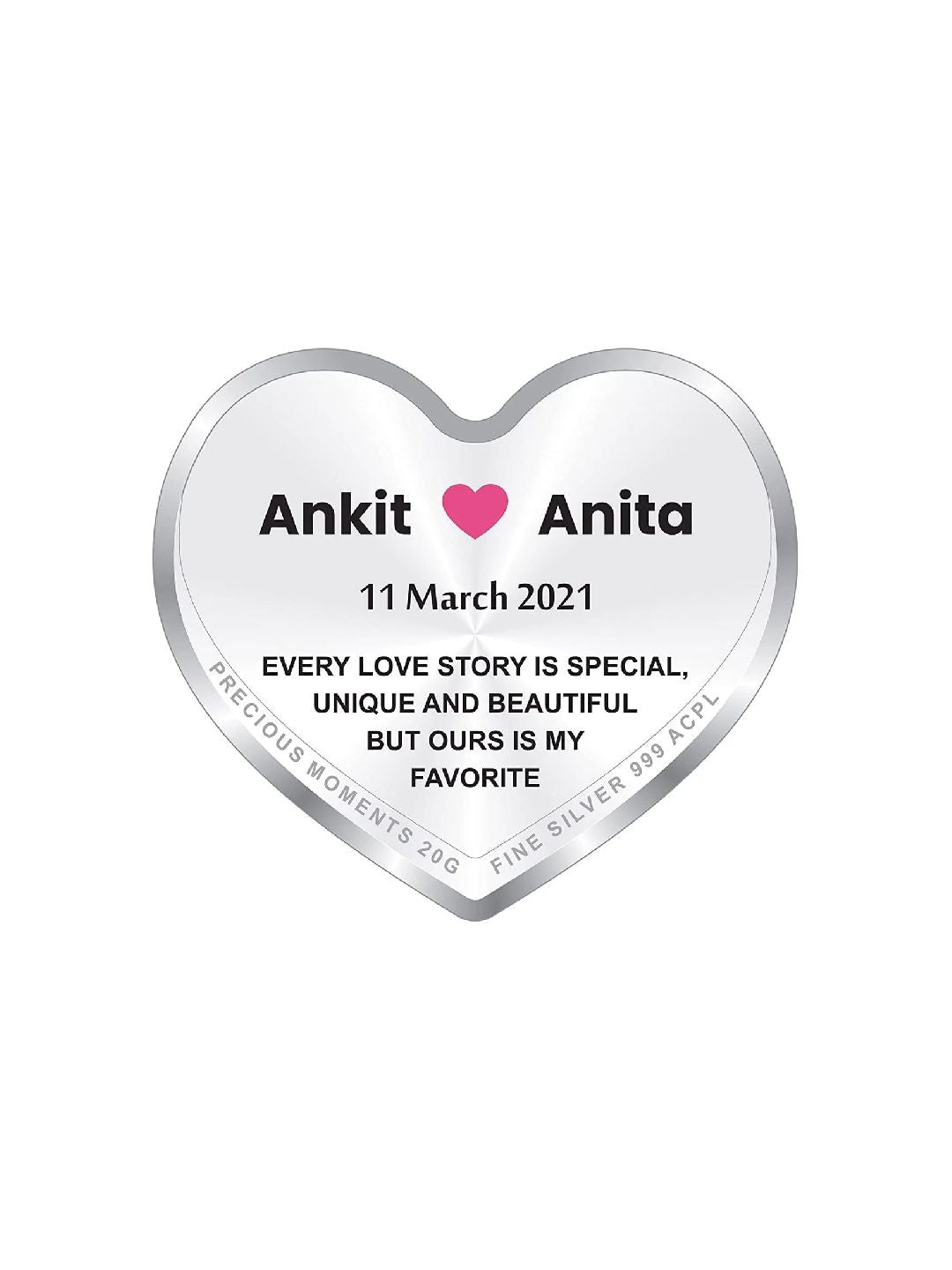 BIS Hallmarked Personalised Newly Married Heart Silver Coin 999 Pure