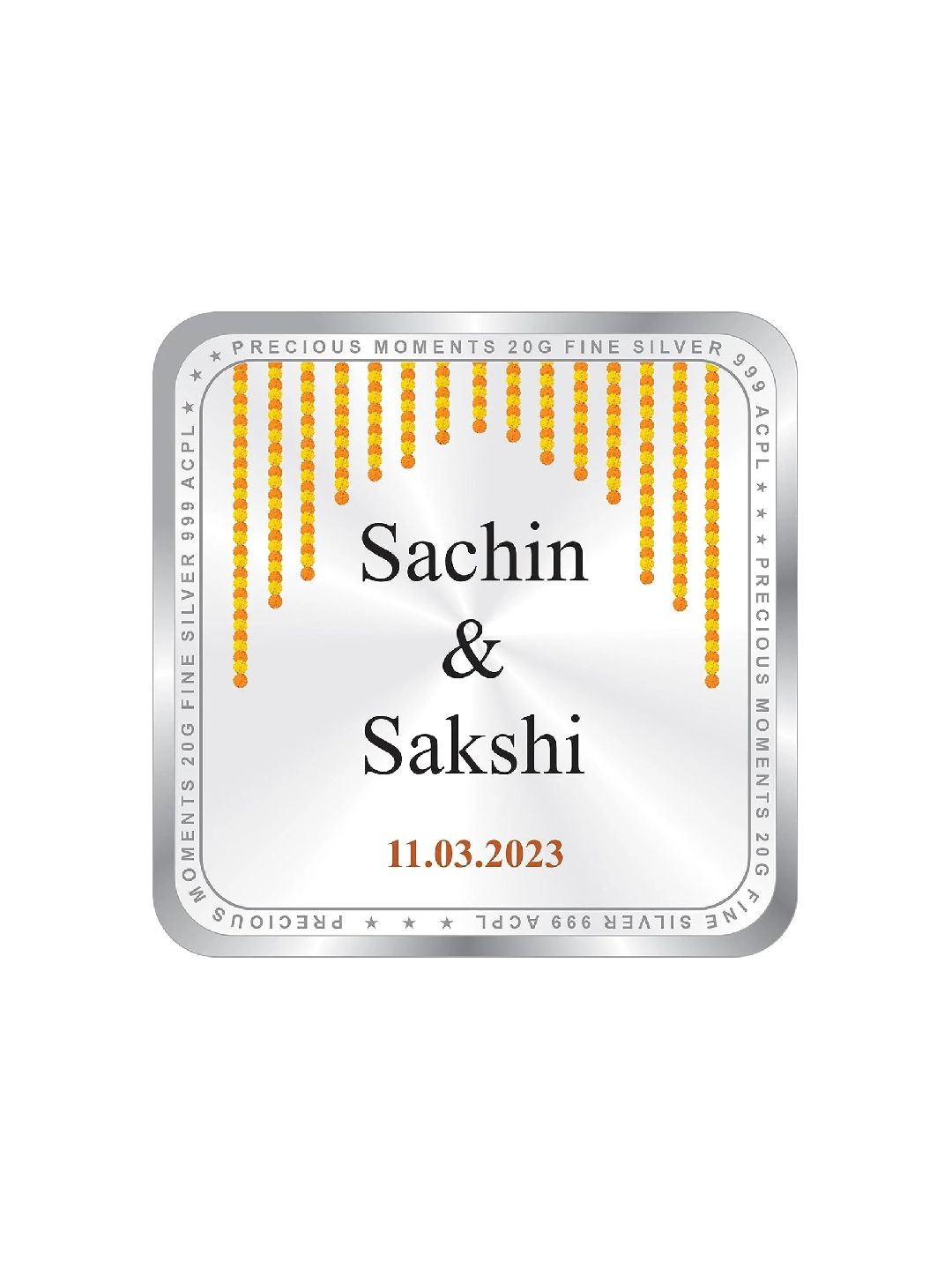 BIS Hallmarked Personalised Silver Square Coin for Newly Married Anniversary 999 Purity