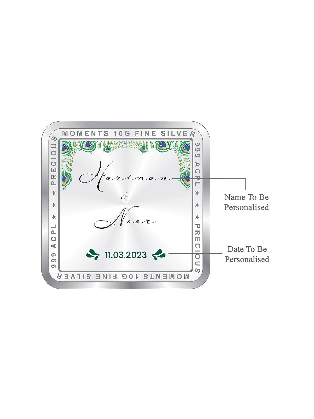 BIS Hallmarked Personalised Newly Married Anniversary Square Silver Coin 999 Pure