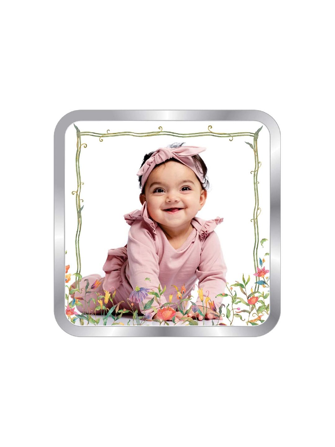 BIS Hallmarked Personalised New Born Baby Girl Silver Square Coin 999 Purity