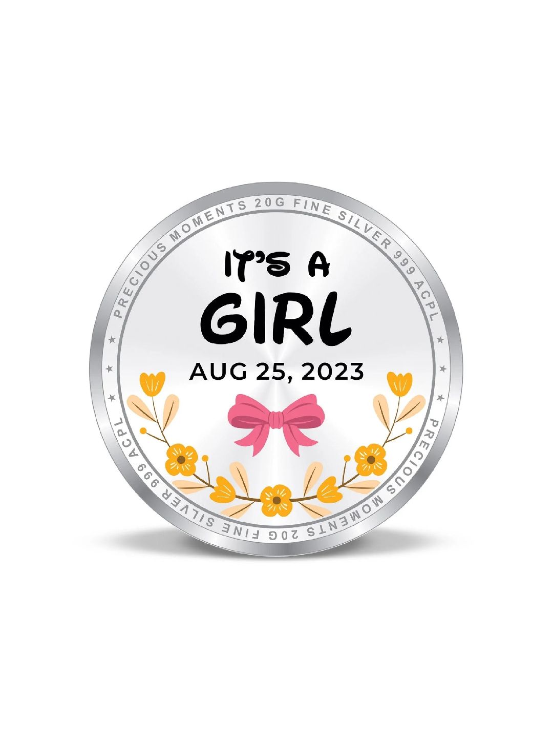 BIS Hallmarked Personalised New Born Baby Girl Silver Round Coin 999 Purity