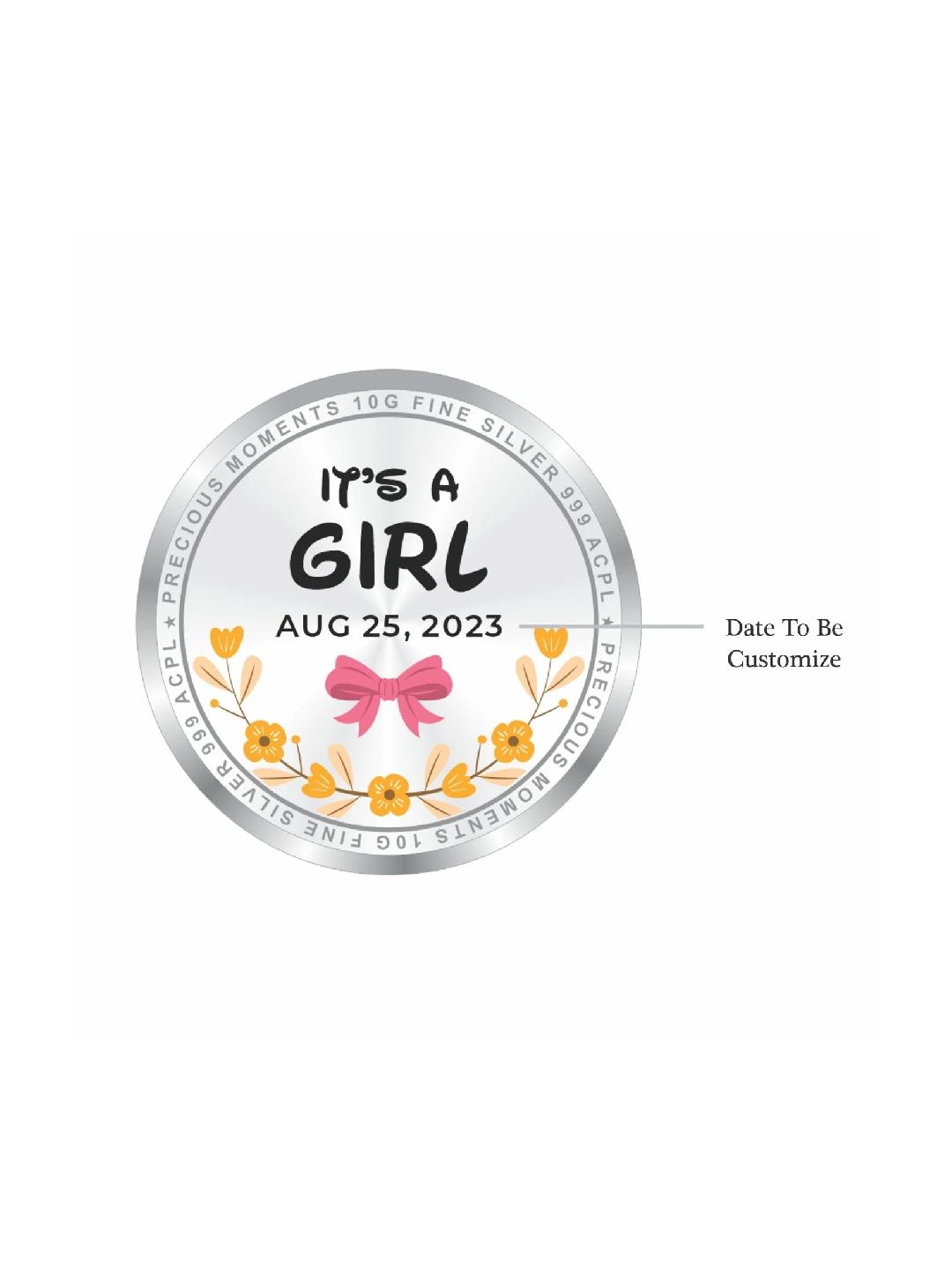 BIS Hallmarked Personalised New Born Baby Girl Silver Round Coin 999 Purity