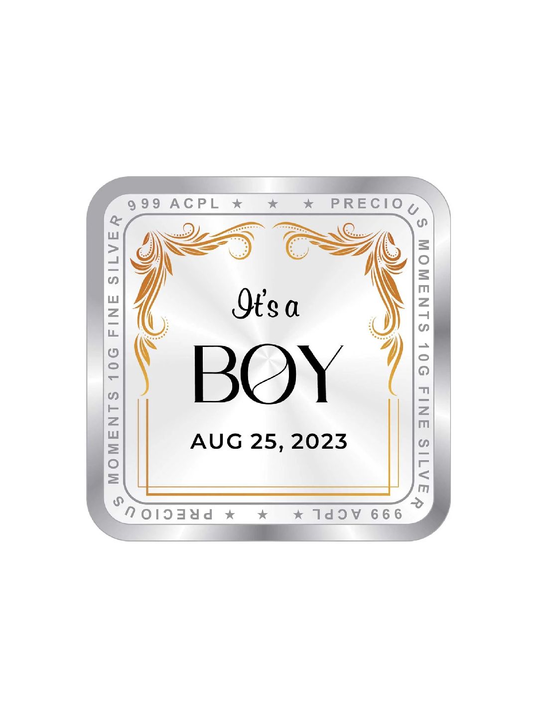 BIS Hallmarked Personalised New Born Baby Boy Silver Square Coin 999 Purity