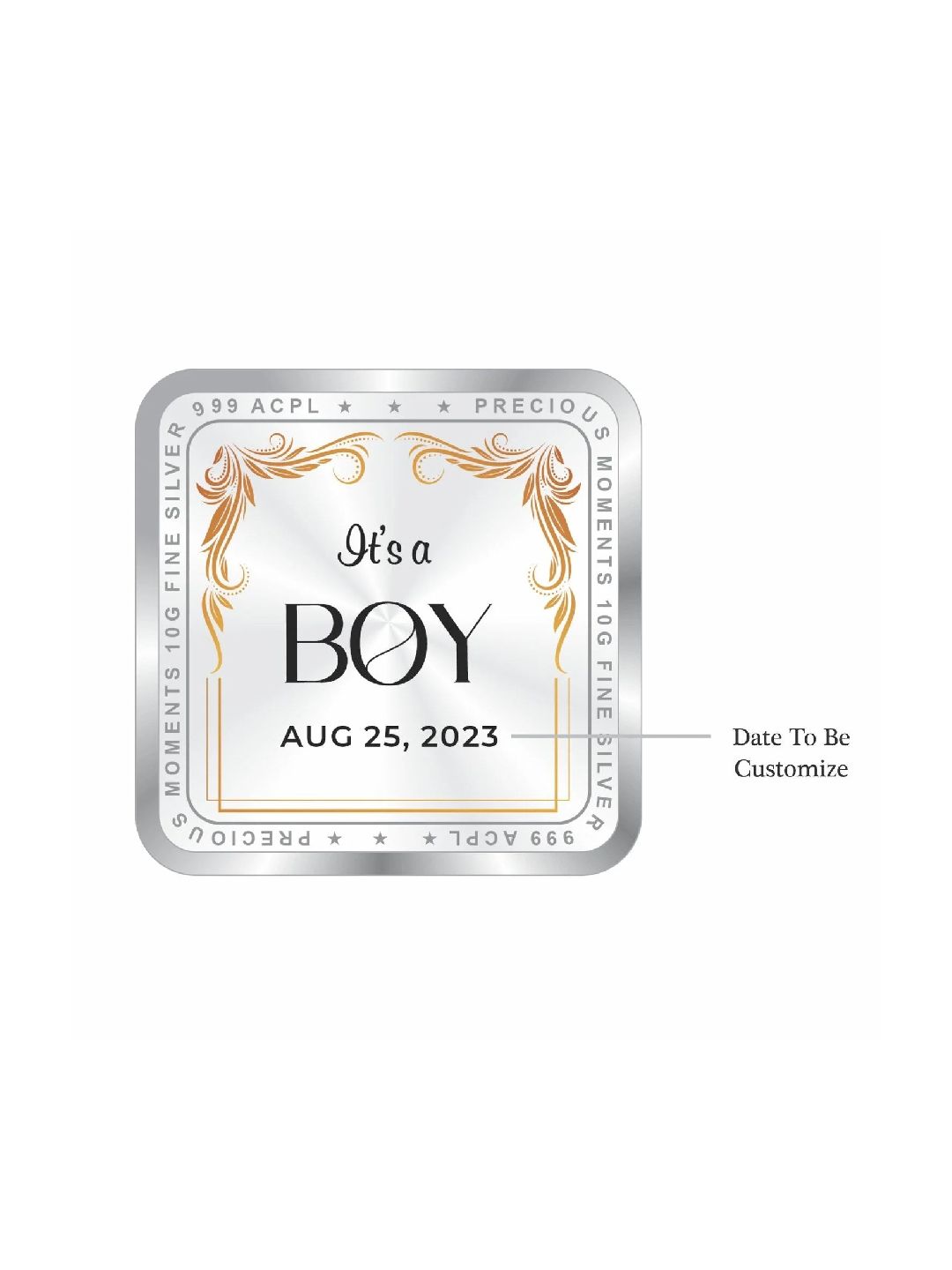 BIS Hallmarked Personalised New Born Baby Boy Silver Square Coin 999 Purity