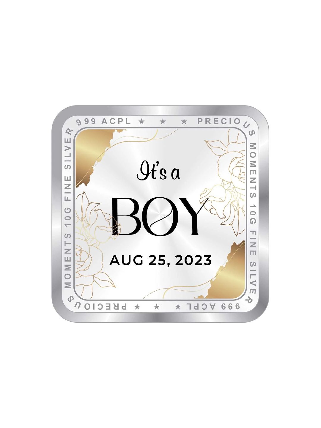 BIS Hallmarked Personalised New Born Baby Boy Square Silver Coin 999 Purity