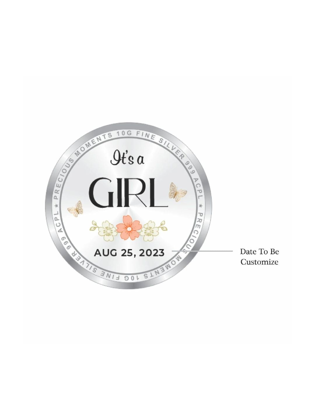 BIS Hallmarked Personalised New Born Baby Girl Silver Round Coin 999 Purity