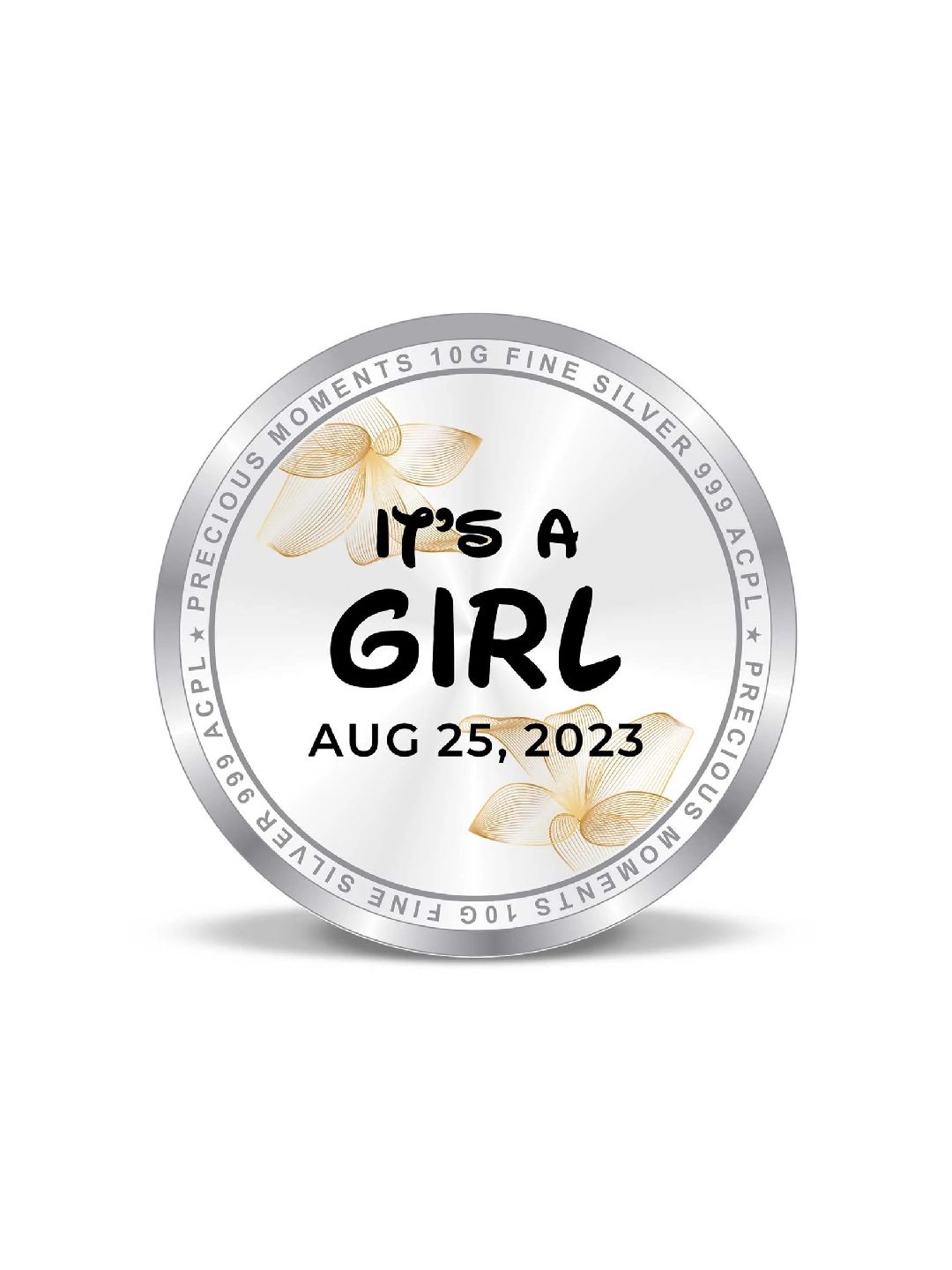 BIS Hallmarked Personalised New Born Baby Girl Silver Coin 999 Purity