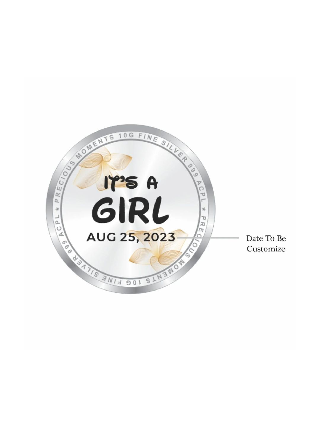 BIS Hallmarked Personalised New Born Baby Girl Silver Coin 999 Purity