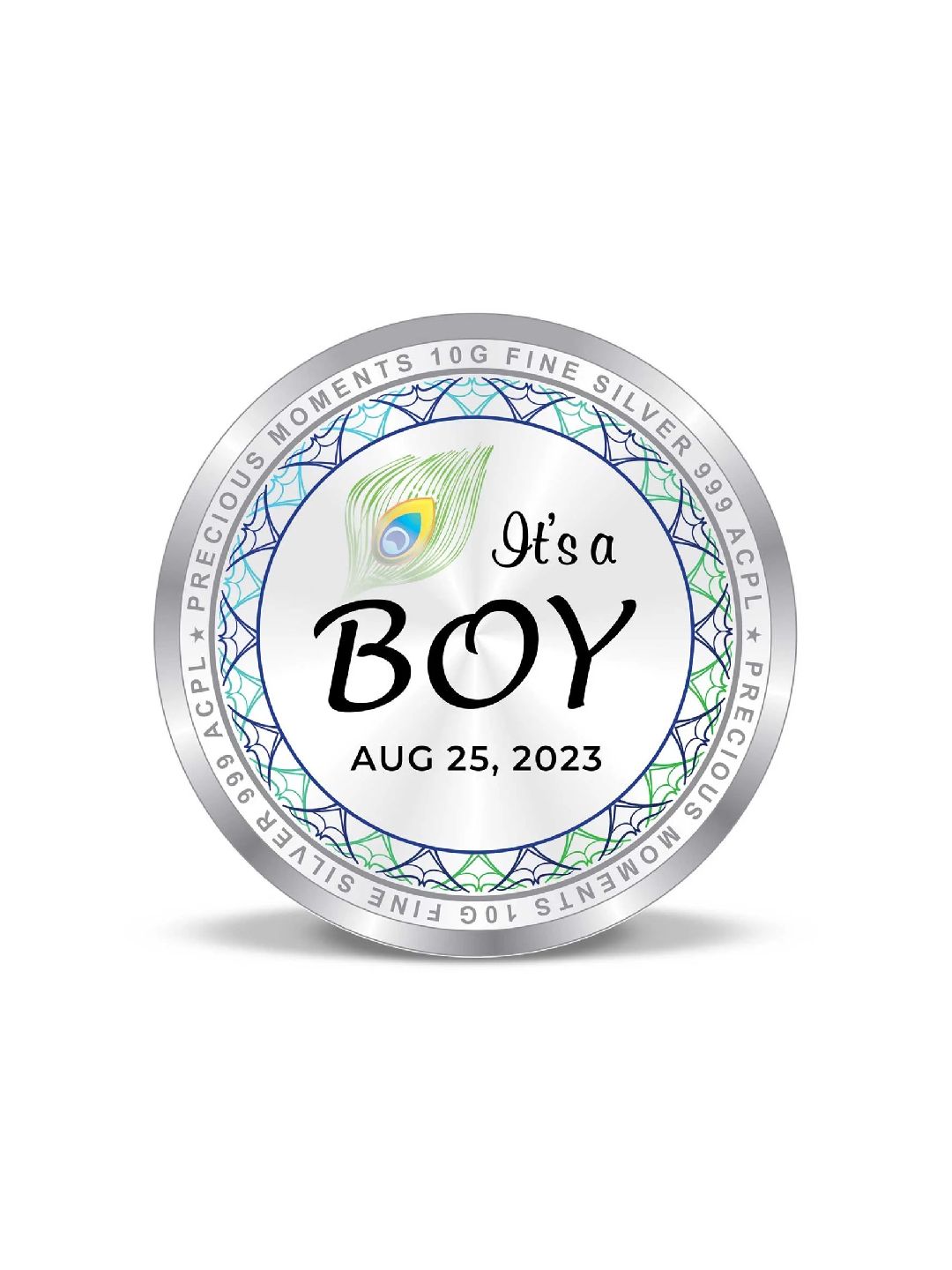 BIS Hallmarked Personalised New Born Baby Boy Silver Coin 999 Purity