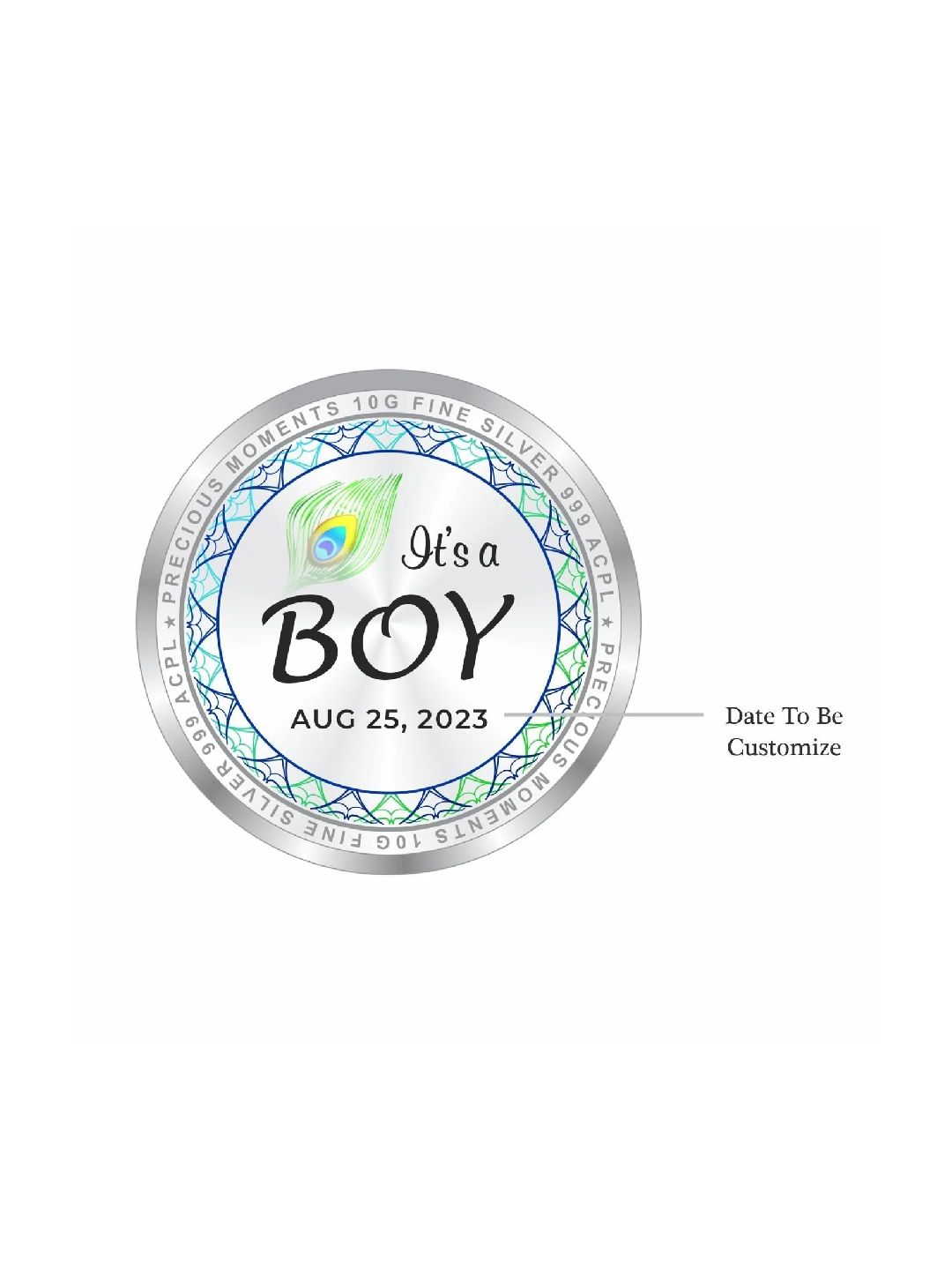 BIS Hallmarked Personalised New Born Baby Boy Silver Coin 999 Purity
