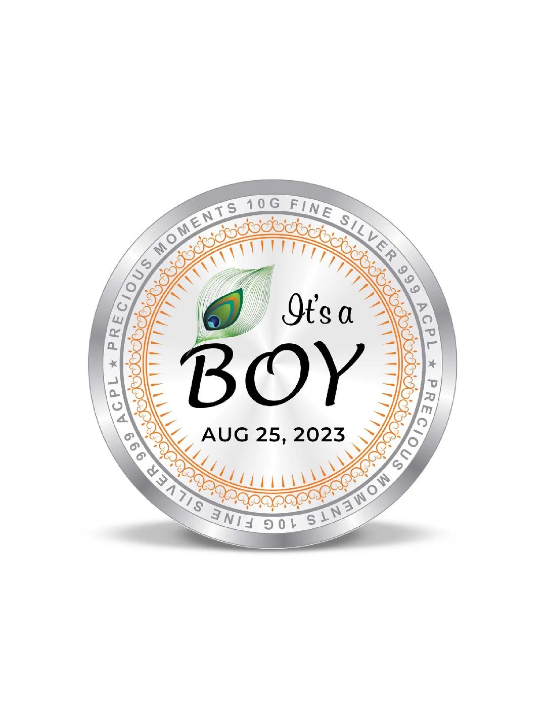 BIS Hallmarked Personalised New Born Baby Boy Round Silver Coin 999 Purity