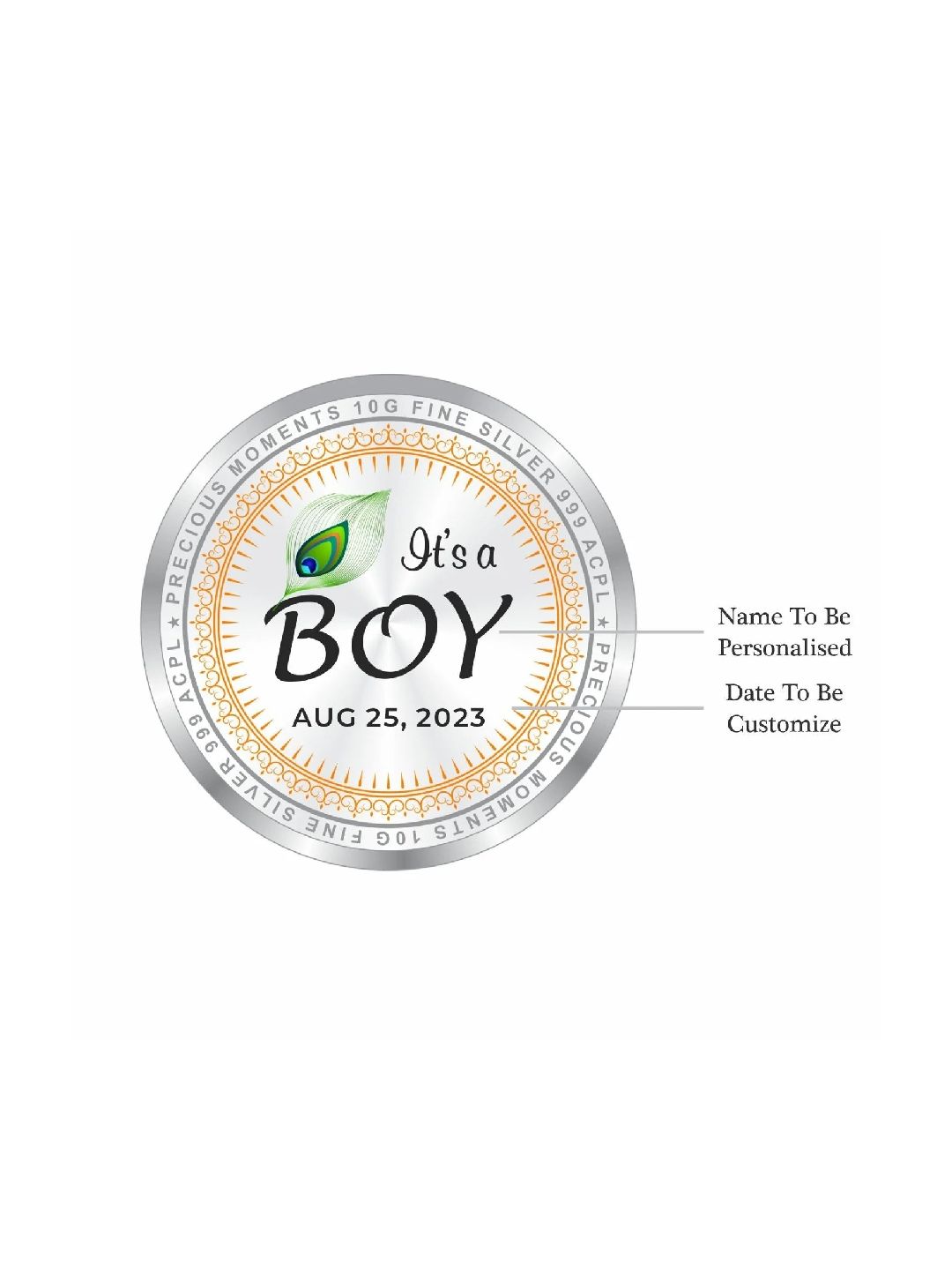 BIS Hallmarked Personalised New Born Baby Boy Round Silver Coin 999 Purity
