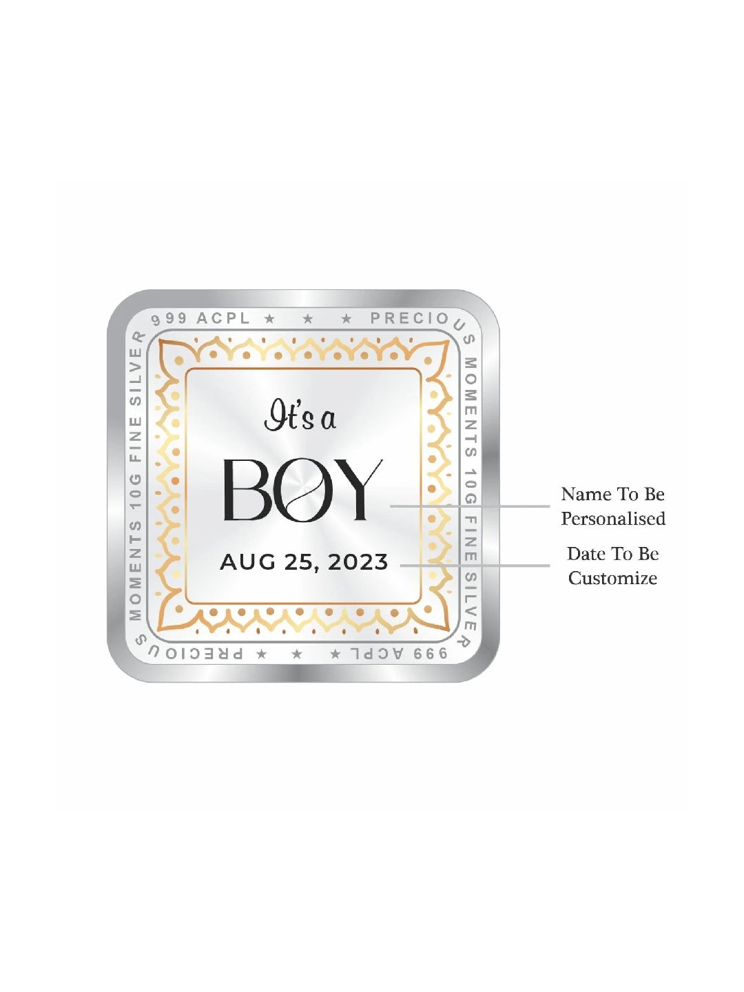 BIS Hallmarked Personalised New Born Baby Girl Square Silver Coin 999 Purity