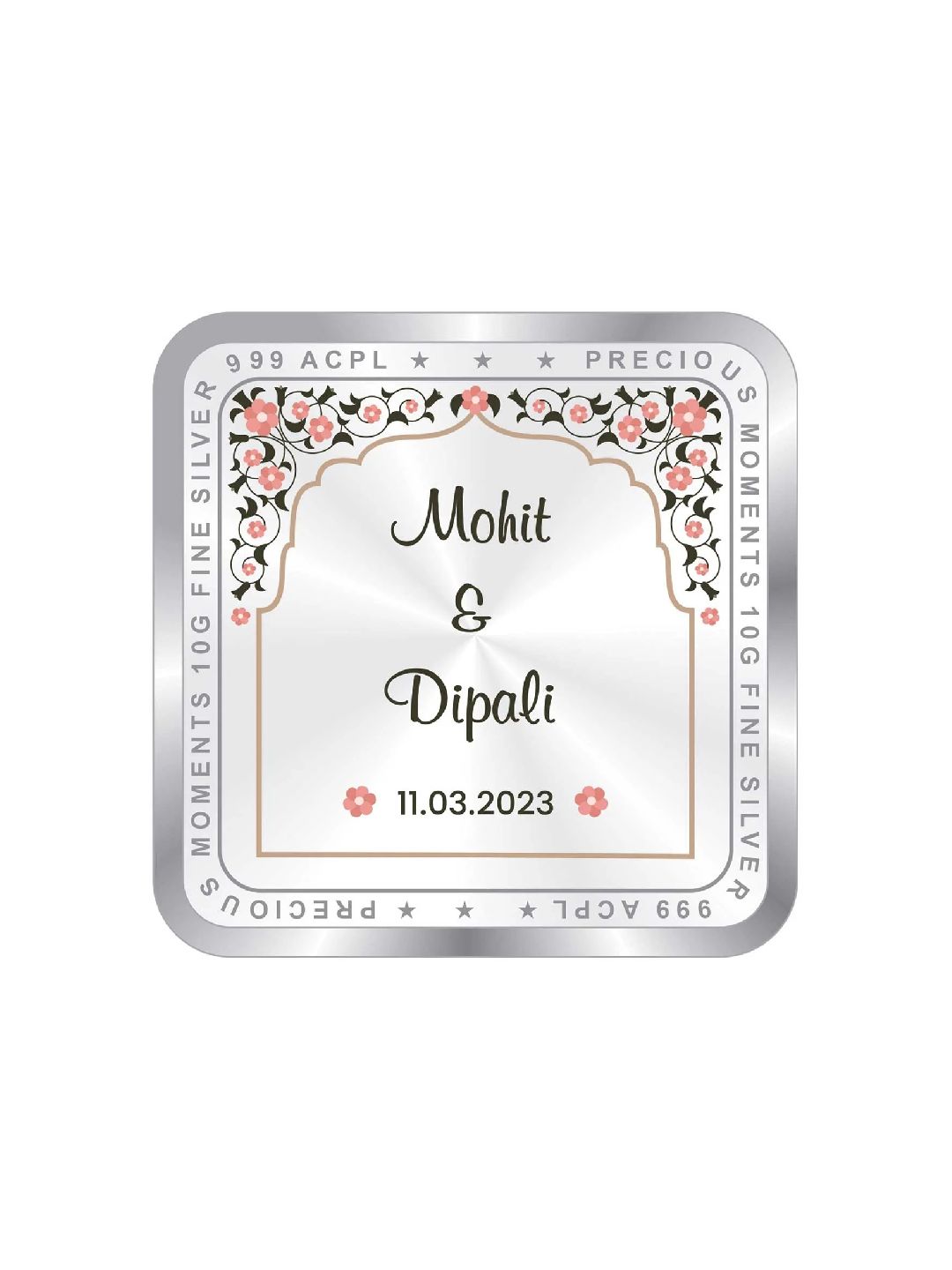 BIS Hallmarked Personalised Newly Married Anniversary Beautiful Square Silver Coin ( 999 Purity )