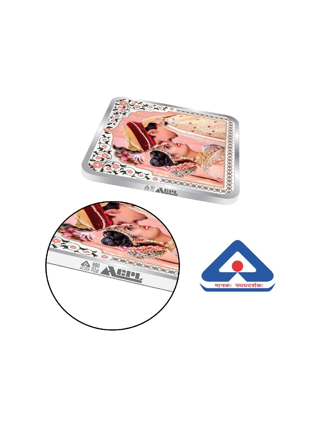 BIS Hallmarked Personalised Newly Married Anniversary Beautiful Square Silver Coin ( 999 Purity )