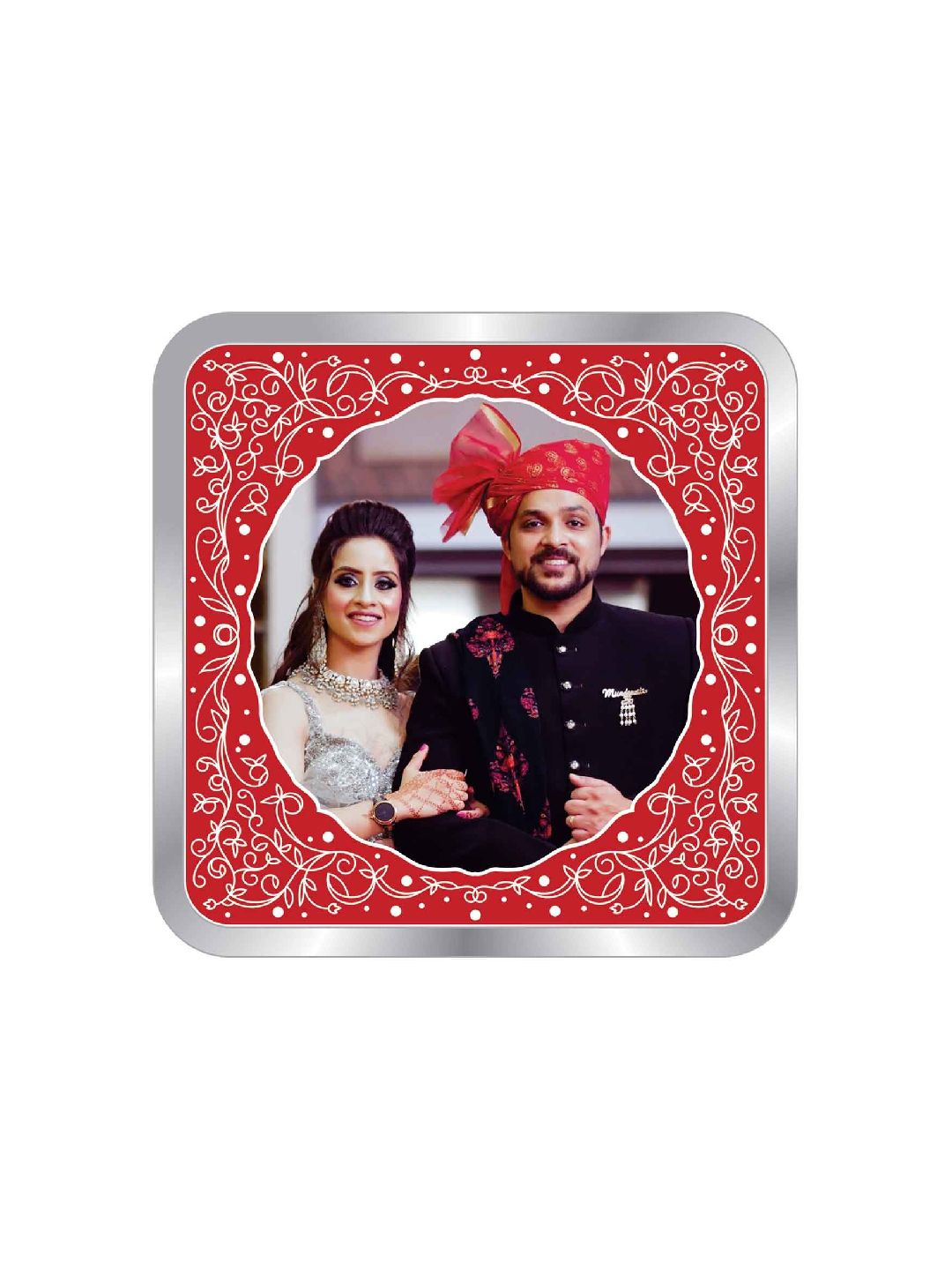BIS Hallmarked Personalised Newly Married Anniversary Beautiful Square 999 Pure Silver Coin