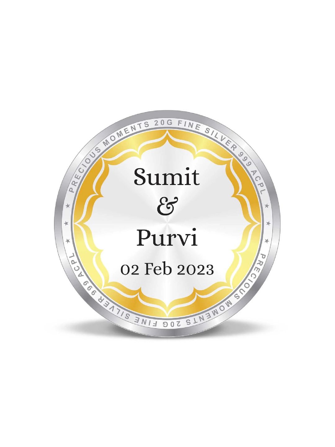 BIS Hallmarked Personalised Newly Married and Anniversary Beautiful Round 999 Pure Silver Coin