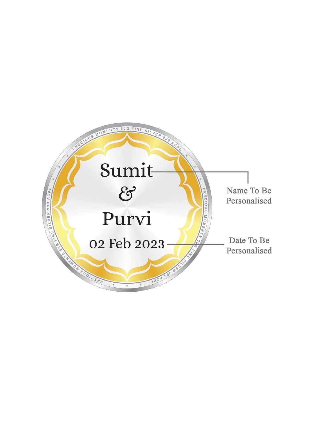 BIS Hallmarked Personalised Newly Married and Anniversary Beautiful Round 999 Pure Silver Coin