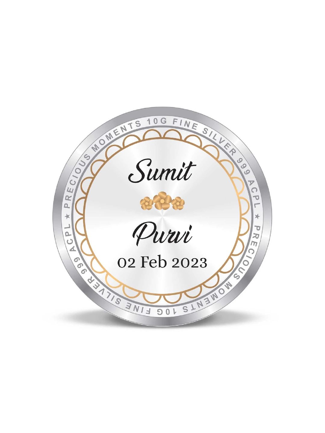 BIS Hallmarked Personalised Newly Married Anniversary Beautiful Round Silver Coin 999 Pure