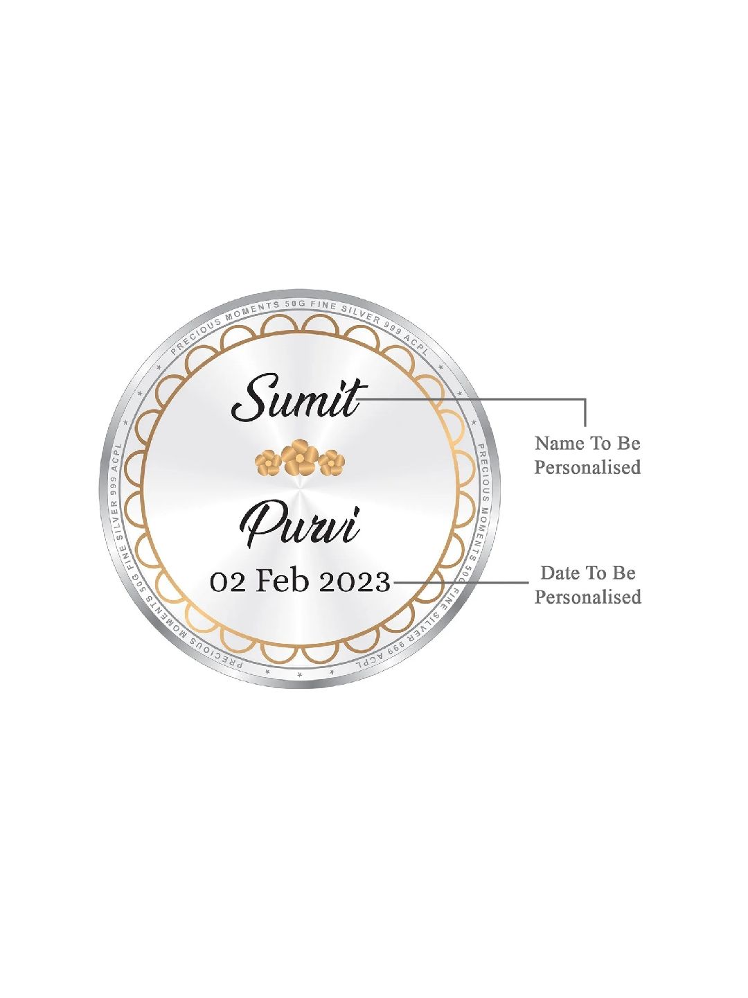 BIS Hallmarked Personalised Newly Married Anniversary Beautiful Round Silver Coin 999 Pure