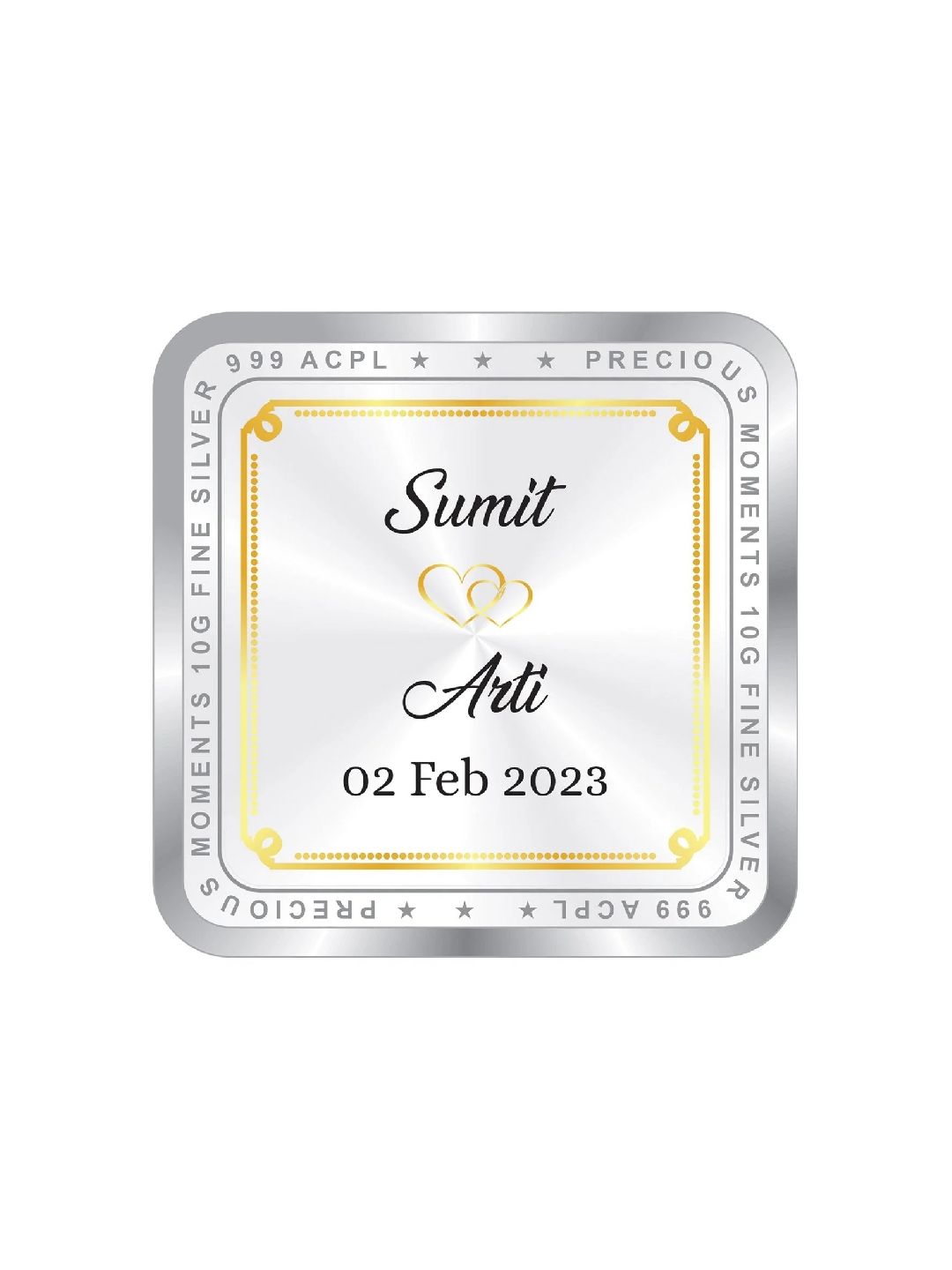 BIS Hallmarked Personalised Newly Married Anniversary Beautiful Square Silver Coin 999 Pure